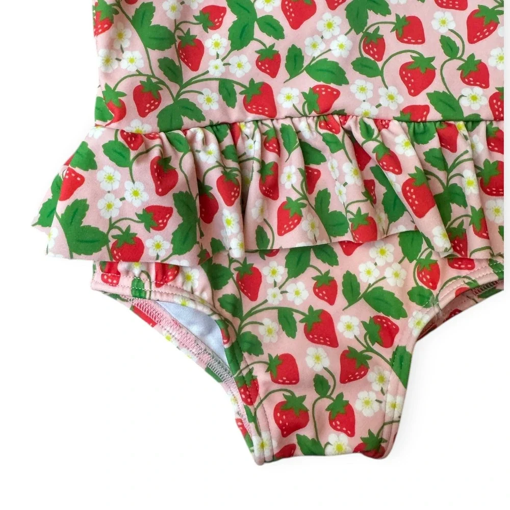 Baby Boden Strawberry Swimsuit Ruffle One Piece Girls 3-6M Flutter Sleeve